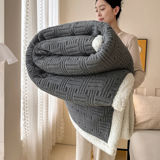 Throw Blanket, Double-Layer Vertical And Horizontal Striped Blanket, 3D Stripe Reversible, Ultra-Soft And Skin-Friendly for All Seasons, Suitable for Sofa/Bed/Office/Lunch Break/Travel, Machine Washable