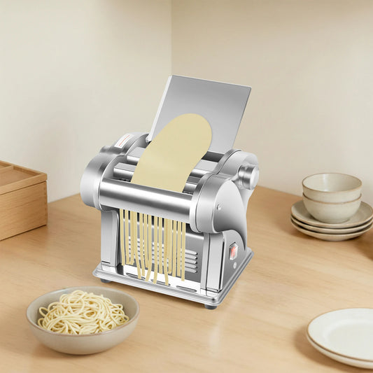 110V Stainless Steel  Electric Noodle Maker Machine, 135W Dual Blades 6 Thickness Settings Automatic Pasta Dough Roller Machine