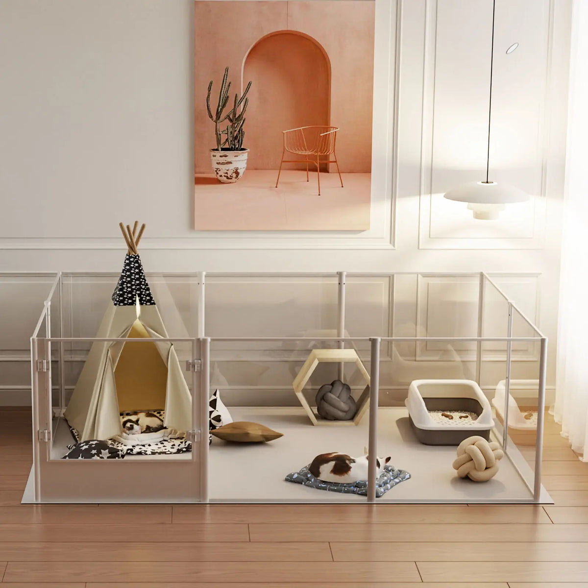 Unique Clear Acrylic Pet Playpen Dog Whelping Pen Rabbit Cage with Waterproof Floor Pad for Guinea Pigs Hedgehogs Hamsters