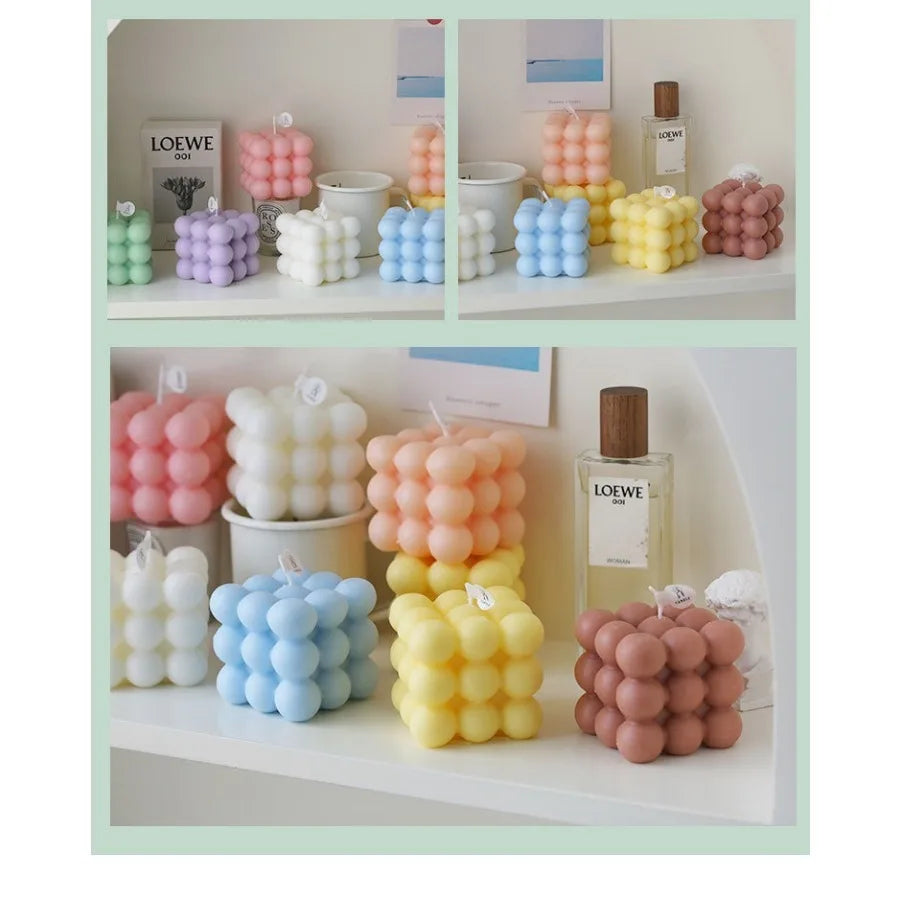 1Pc Bubble Cube Shaped Candle Handmade Scented Candle Aromatherapy Soy Wax Candle Home Decoration Wedding Birthday Party Candles