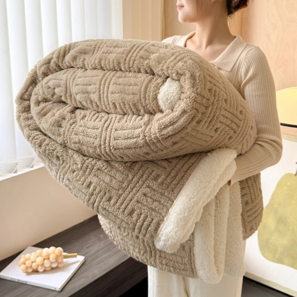 Throw Blanket, Double-Layer Vertical And Horizontal Striped Blanket, 3D Stripe Reversible, Ultra-Soft And Skin-Friendly for All Seasons, Suitable for Sofa/Bed/Office/Lunch Break/Travel, Machine Washable