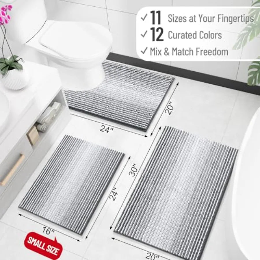 Bathroom Rugs 30x20, Extra Soft Absorbent Chenille Striped Bath Rugs, Rubber Backing, Machine Wash Dry, Bath Mats for Bathroom