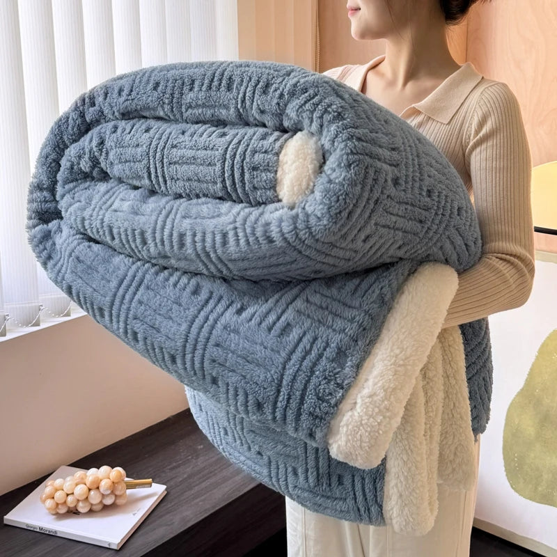 Throw Blanket, Double-Layer Vertical And Horizontal Striped Blanket, 3D Stripe Reversible, Ultra-Soft And Skin-Friendly for All Seasons, Suitable for Sofa/Bed/Office/Lunch Break/Travel, Machine Washable