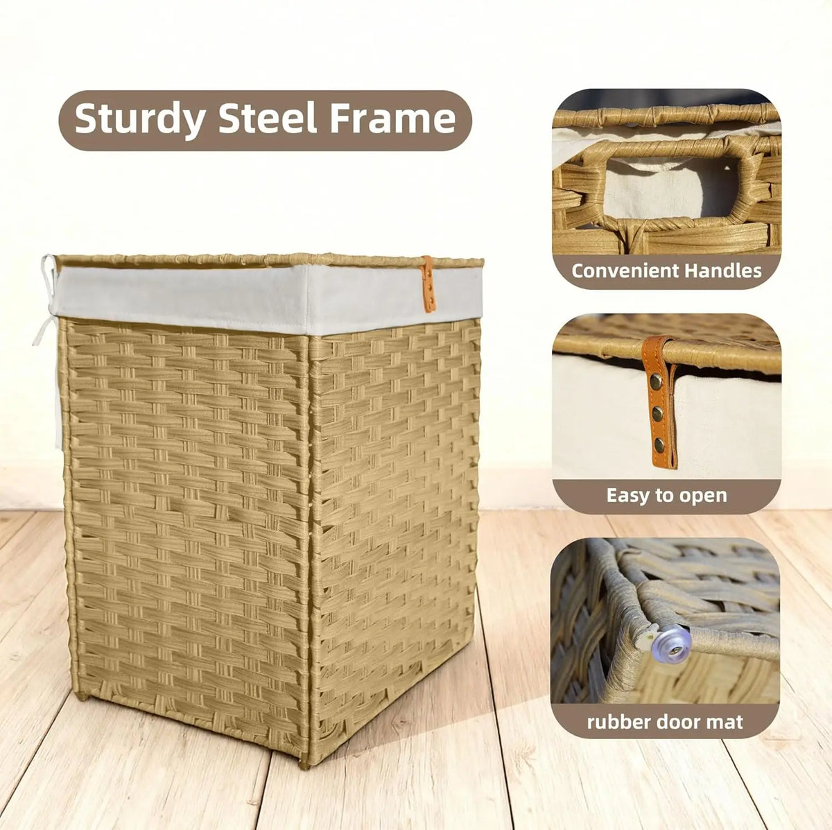 Wicker Laundry Hamper with Lid ,24Gal(90L)/34Gal(130L) Rattan Laundry Basket 2 Sections with Lid, Removable Machine Washable Line, Large Clothes Hamper with Handles for Bathroom Bedroom, Yellow
