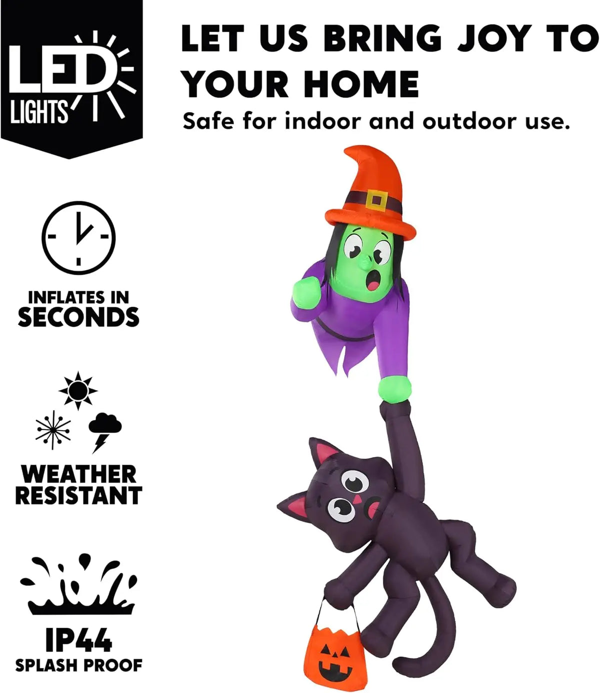 8FT Tall Halloween Blow Up Roof Decoration Witch and Black Cat Inflatable Decoration with LED Lights Giant Halloween Inflatables for Outdoor Yard Roof Decor Indoor Garden Lawn Party Supplies