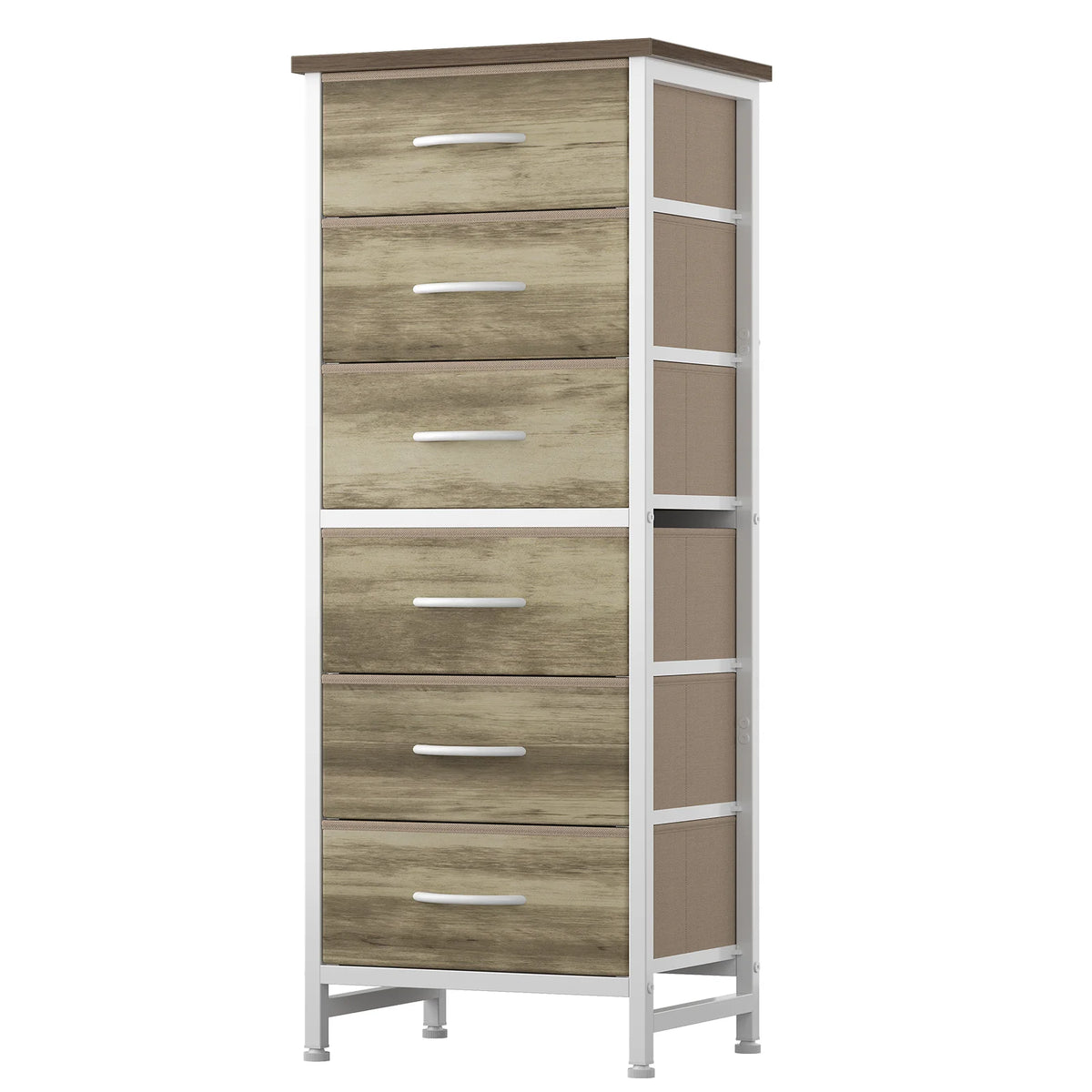 JHK Six Drawer Dresser With Wood Top And Metal Frame