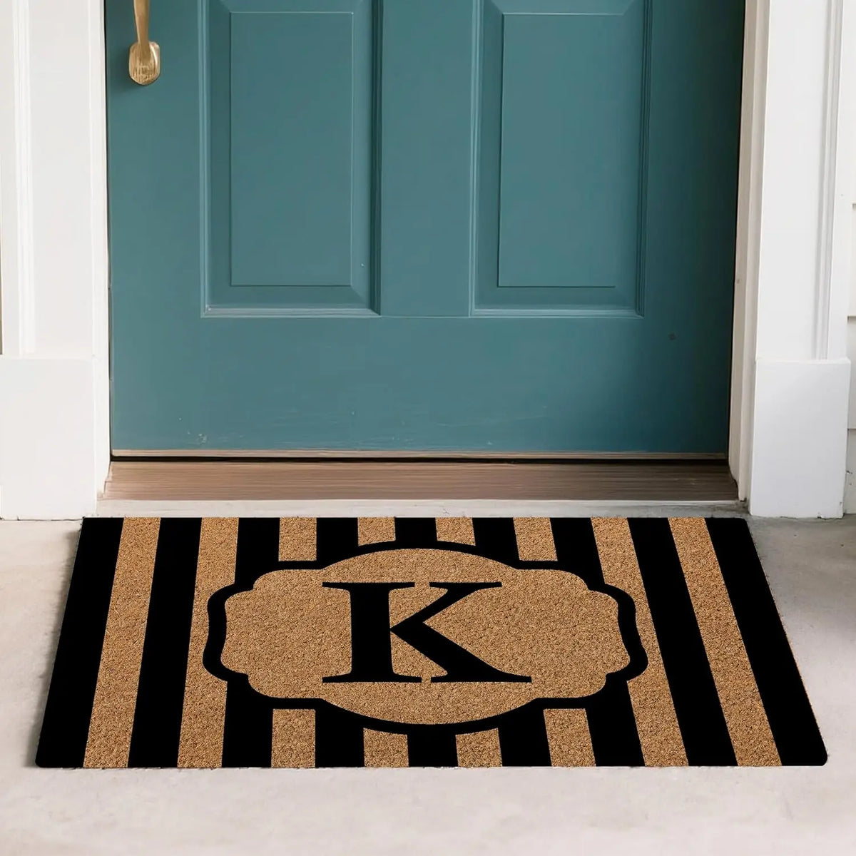 Custom Black Striped Initial Doormat Personalized Monogrammed Doormat For Front Door Mat For Indoor Outdoor Entrance Welcome Mat