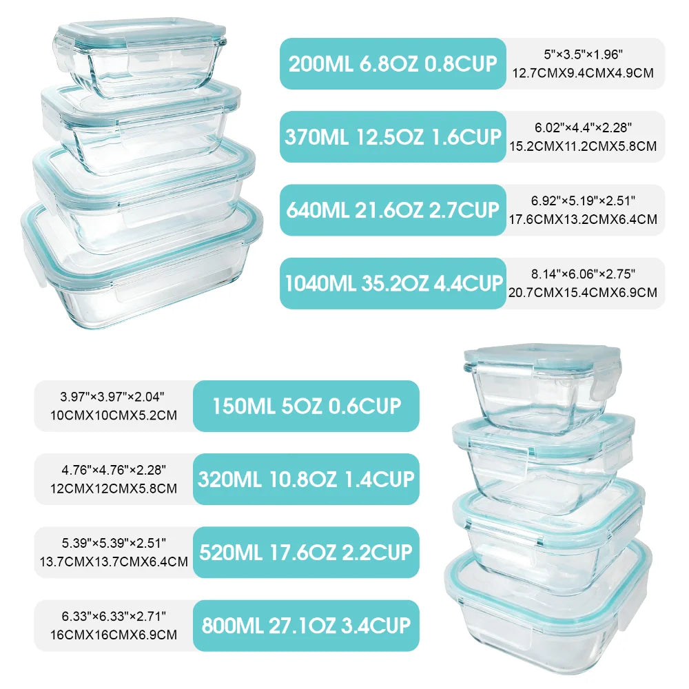 24 Pcs Glass Food Storage Containers Set Modern Clear Borosilicate Glass Meal Prep Containers Airtight Leakproof Teal Locking Lids Microwave Oven Safe Bento Box Bins For Kitchen Pantry Office Picnic Housewarming Gift