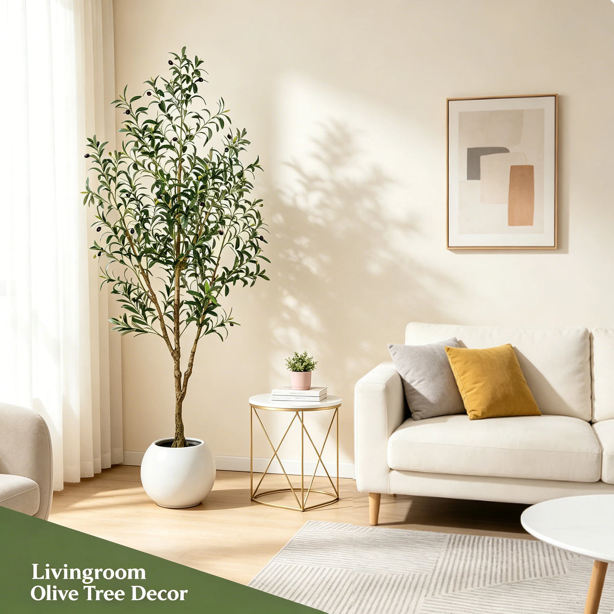 Olive Trees Artificial Indoor, 5.25/6.10/7.10FT Tall Faux Olive Tree with Black Pot, Artificial Plants with Natural Wood Trunk and Lifelike Fruits for Home Office Decor