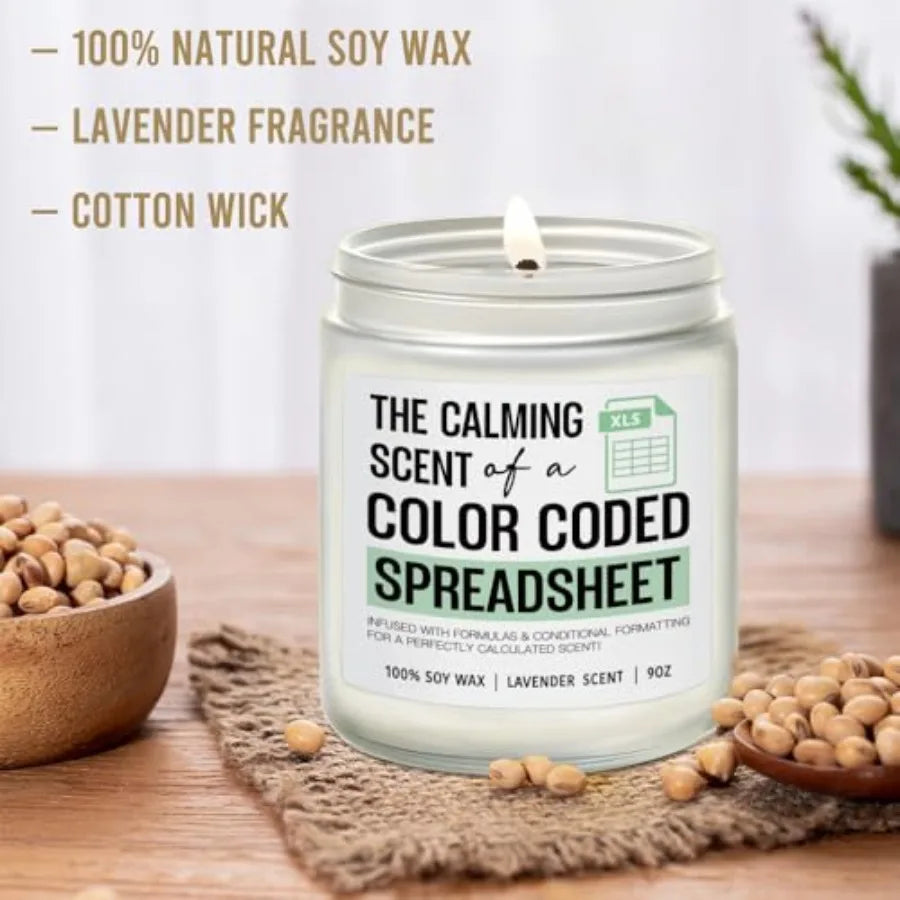 The Calming Scent of a Color Coded Spreadsheet Candle Funny Spreadsheet Gifts, Accountant Candle Gifts for Women Men, Funny Cow