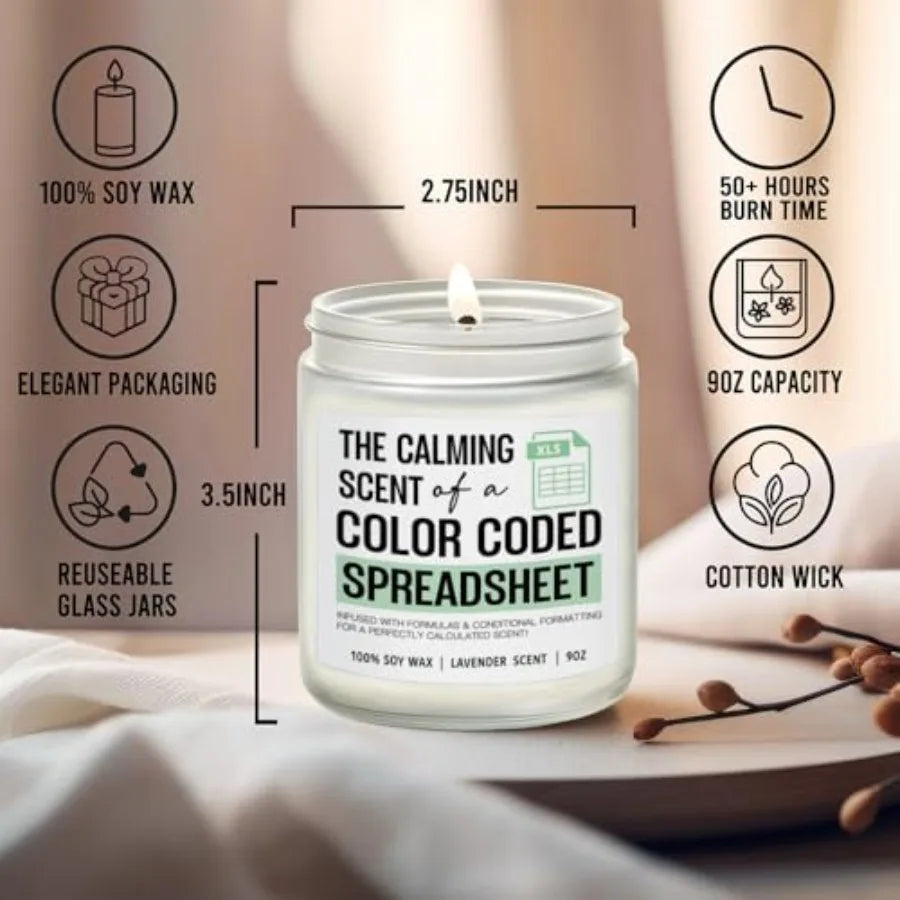The Calming Scent of a Color Coded Spreadsheet Candle Funny Spreadsheet Gifts, Accountant Candle Gifts for Women Men, Funny Cow
