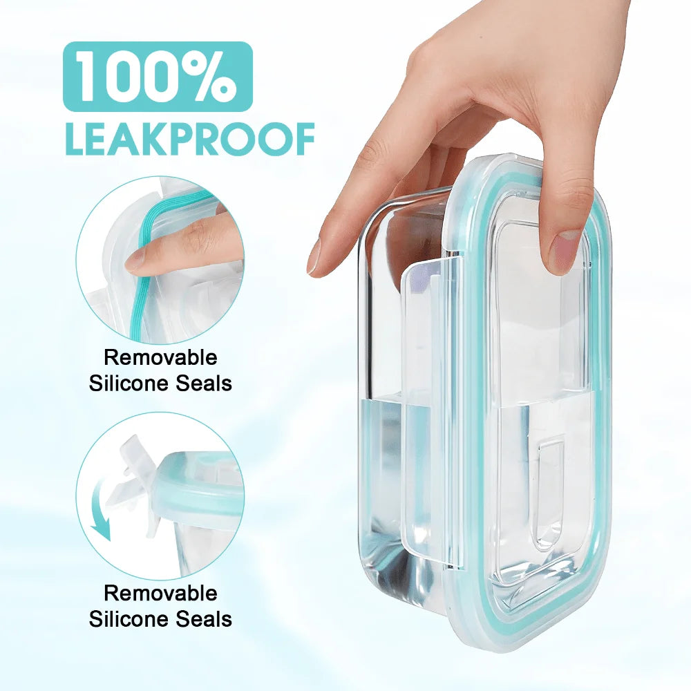 24 Pcs Glass Food Storage Containers Set Modern Clear Borosilicate Glass Meal Prep Containers Airtight Leakproof Teal Locking Lids Microwave Oven Safe Bento Box Bins For Kitchen Pantry Office Picnic Housewarming Gift