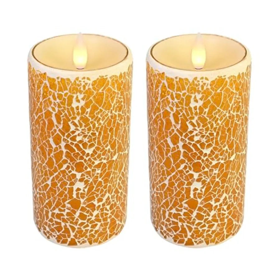 Glass Flameless Pillar Candles Flickering with Remote Timer, Battery Operated LED 3D Moving Flame Real Wax Candles, Remote Incl