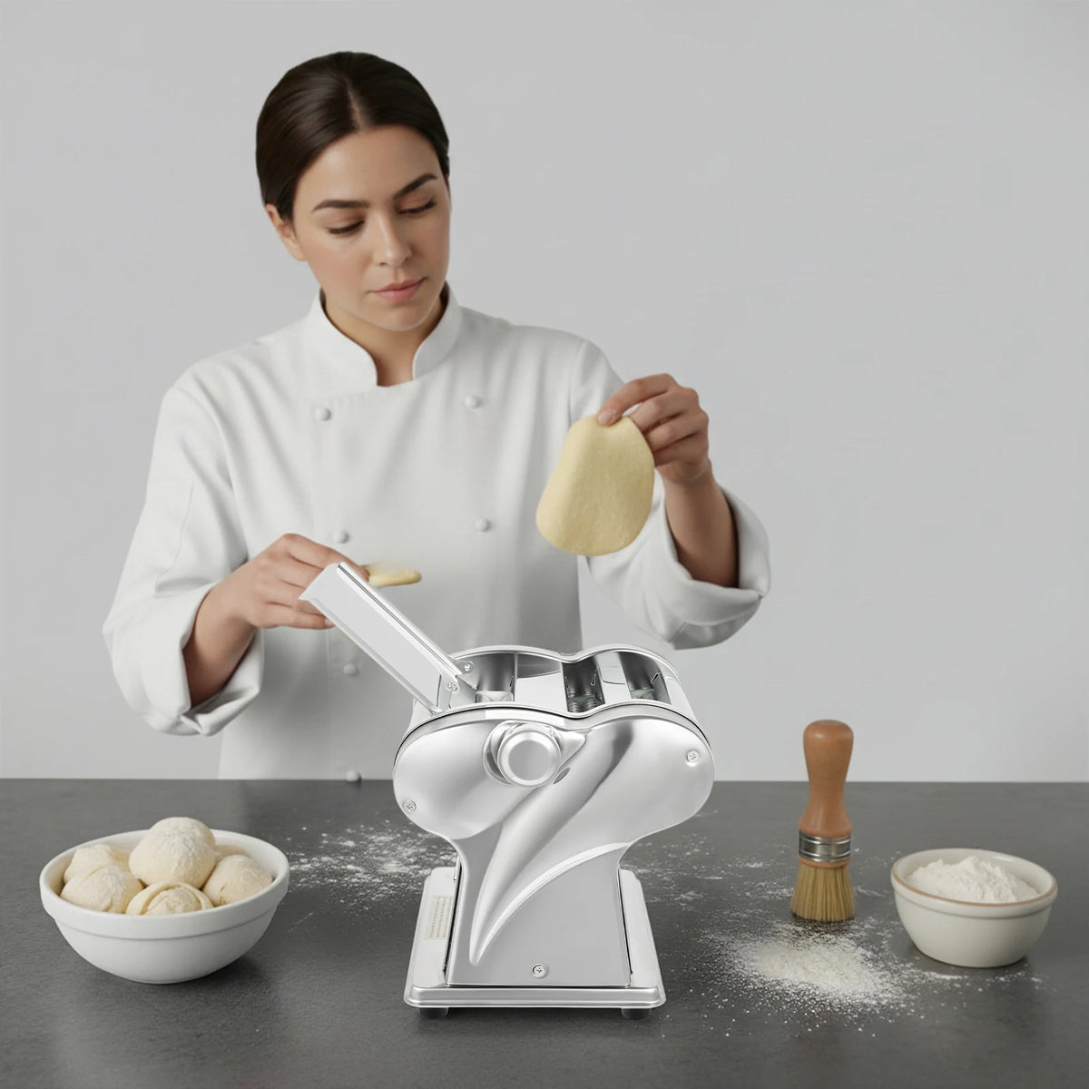 110V Stainless Steel  Electric Noodle Maker Machine, 135W Dual Blades 6 Thickness Settings Automatic Pasta Dough Roller Machine