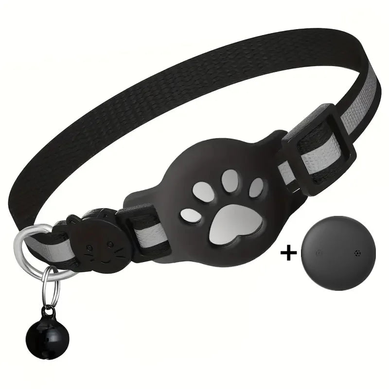 Night Safe Tracker Cat Collar Reflective Paw Design Works iOS & Android Breakaway Buckle Waterproof Anti-Lost Collar for Small Kittens