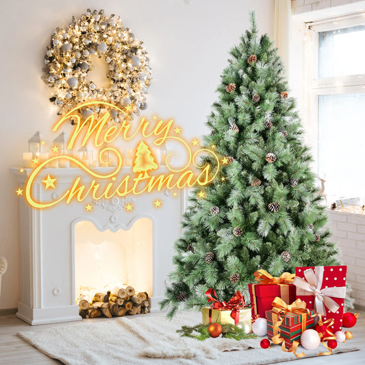 7.5ft Christmas Tree with 92 Pine Cones, 1588 Tip Mixed PVC & Hard Needle Hinged Construction, Easy Setup Artificial Holiday Tree with Heavy-Duty Metal Stand, Green