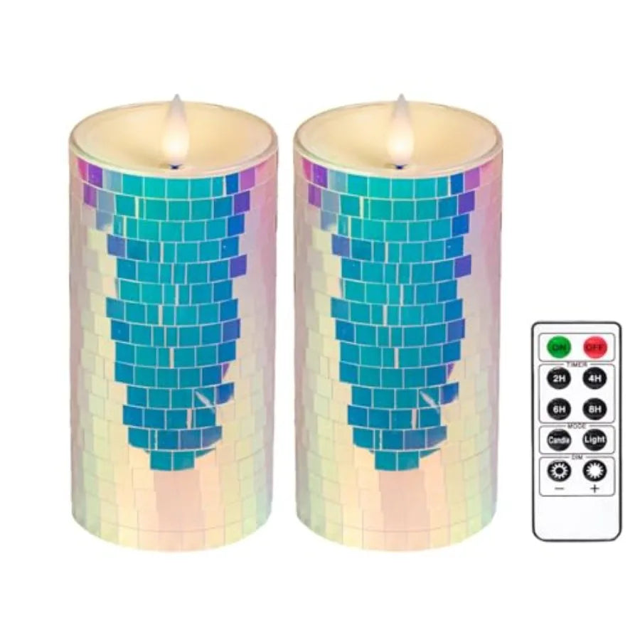 Glass Flameless Pillar Candles Flickering with Remote Timer, Battery Operated LED 3D Moving Flame Real Wax Candles, Remote Incl