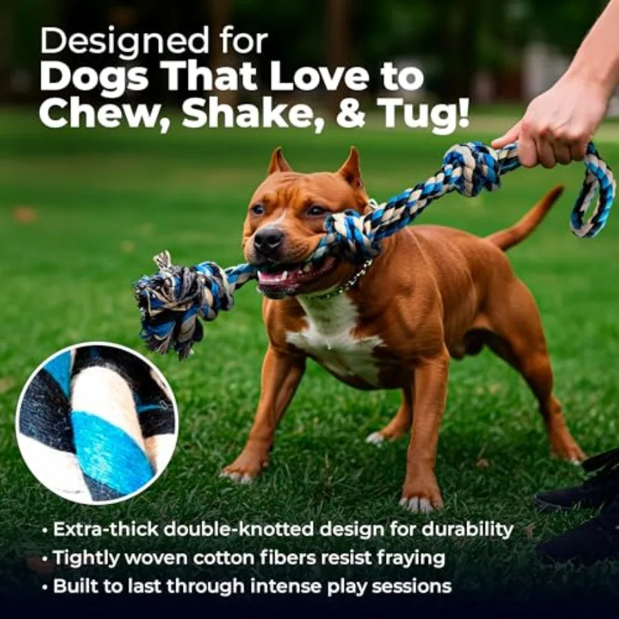 Large Dog Rope Toy, 23.5 inch, Blue Dog Rope Toy for Large Dogs, 3 Knot Tug of War Rope, Durable Dog Toy for Aggressive Chewers