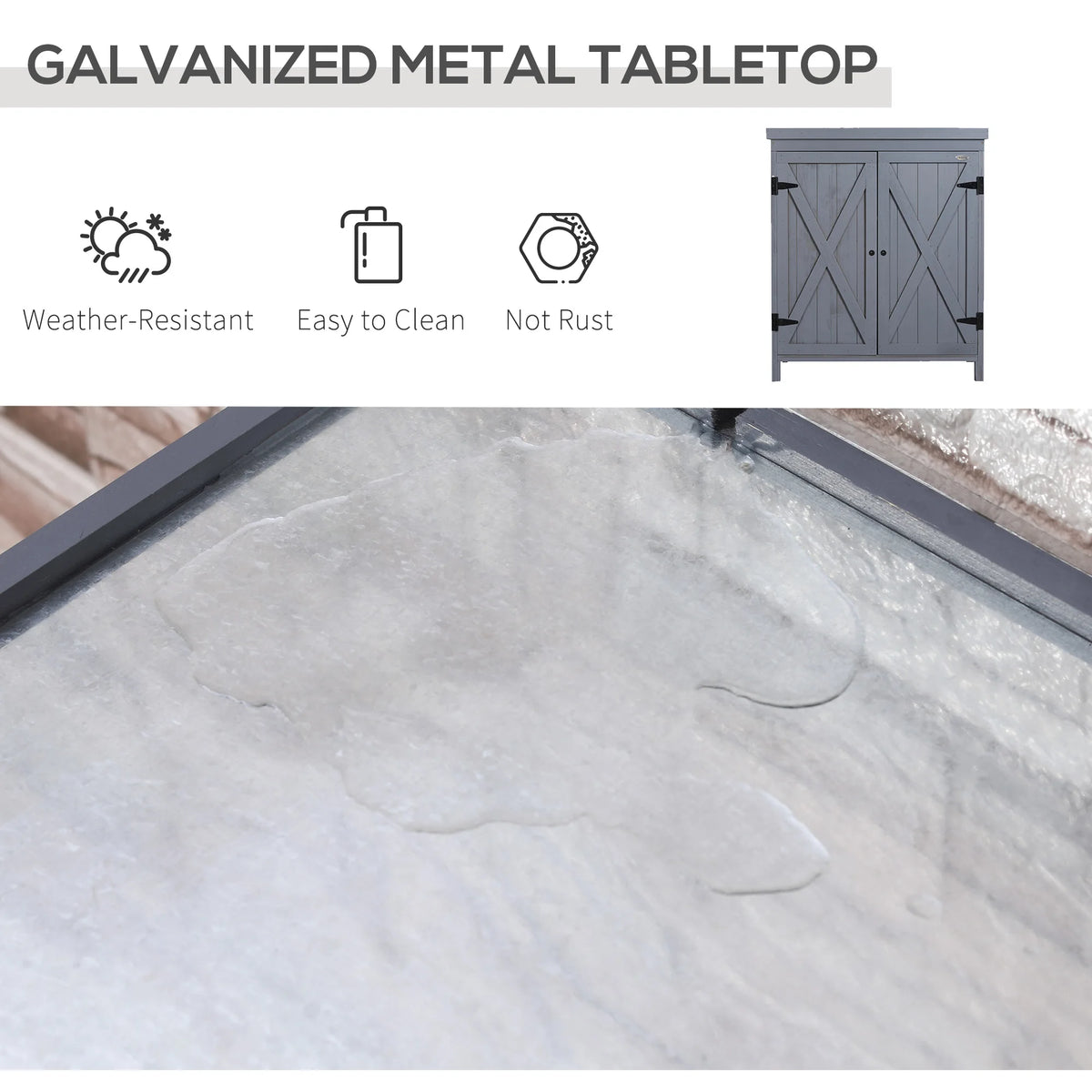 Garden Storage Cabinet Outdoor Tool Shed with Top and Two Shelves, Gray