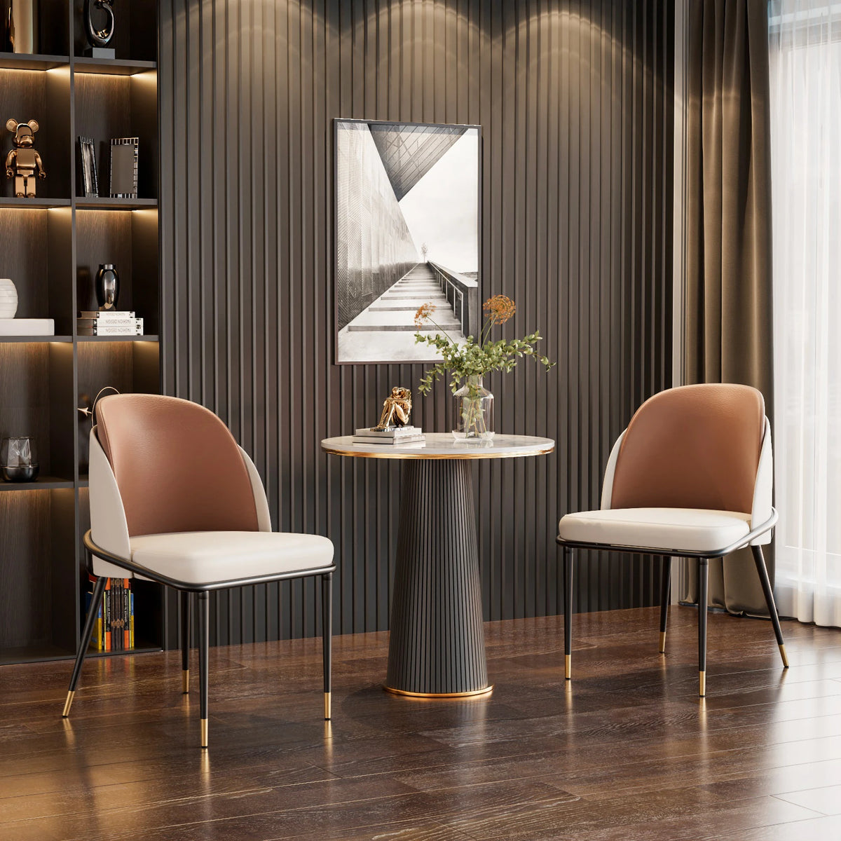 Dining Chairs Set of 2, Faux Leather Dining Chairs Upholstered Padded Modern Dining Room Chairs Back Wood Kitchen Make Up Chairs