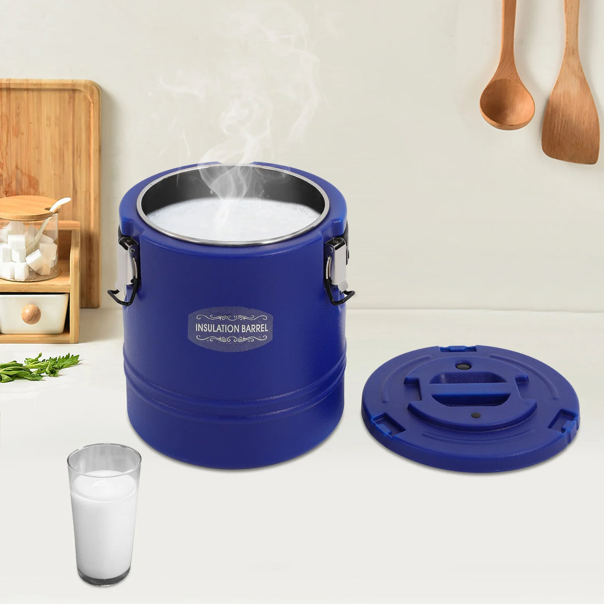 Portable Large Capacity Insulated Bucket, 4-6H(Hot)/6-8H(Cold) Insulated Soup Container, Commercial Insulated Bucket Red/Blue
