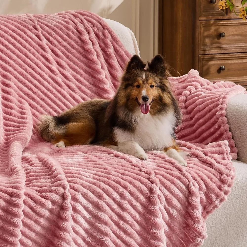 Extra Large 50x60 Inches Super Soft Fleece Throw Blanket for Couch and Bed Ultra Plush Fluffy Fuzzy Cozy Lightweight Decorative Living Room Blanket Warm 3D Ribbed Jacquard Knit Pattern Pink Rose Coral Blush Pastel