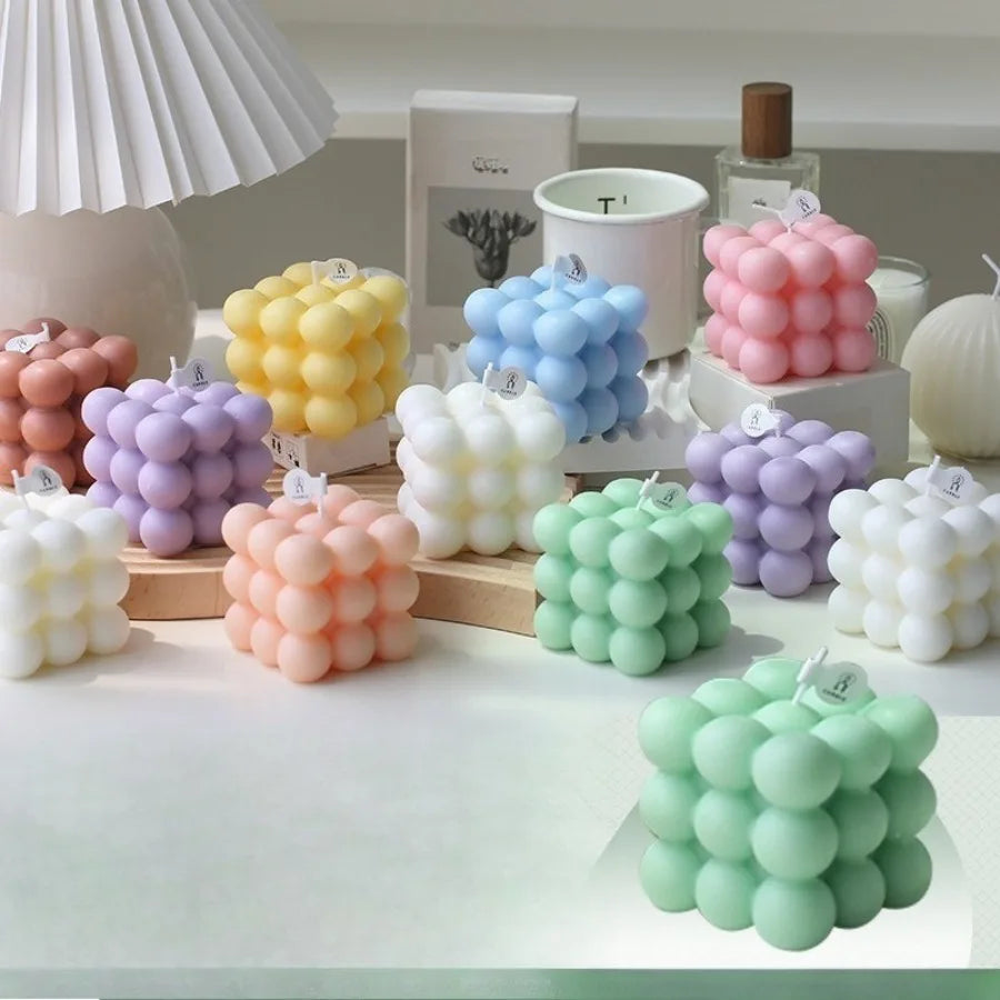 1Pc Bubble Cube Shaped Candle Handmade Scented Candle Aromatherapy Soy Wax Candle Home Decoration Wedding Birthday Party Candles