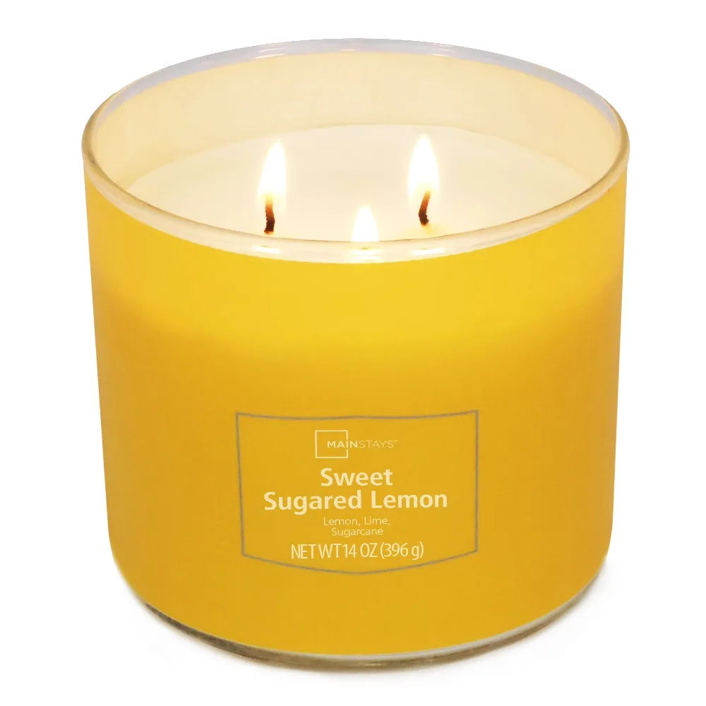 Sweet Sugared Lemon Scented Triple Wick Textured Candle Home Aroma Decor