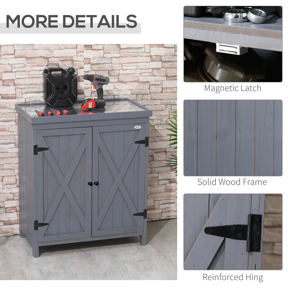 Garden Storage Cabinet Outdoor Tool Shed with Top and Two Shelves, Gray