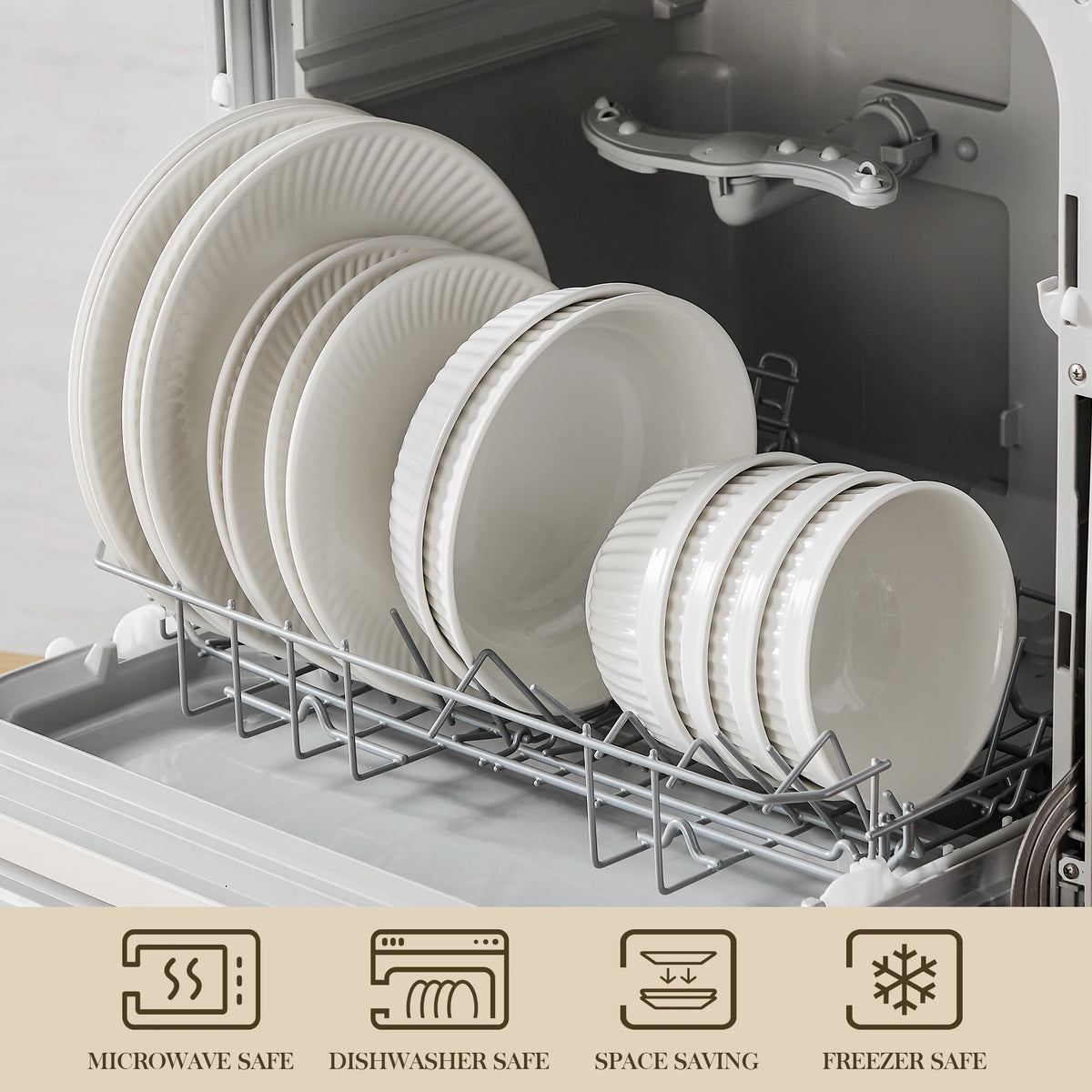 MALACASA LEILA 12/16/24/32 Ceramic Plate Sets White Porcelain Dinnerware Set with 4/6 PCS Dinner Plate/Dessert/Cereal Bowl/Soup