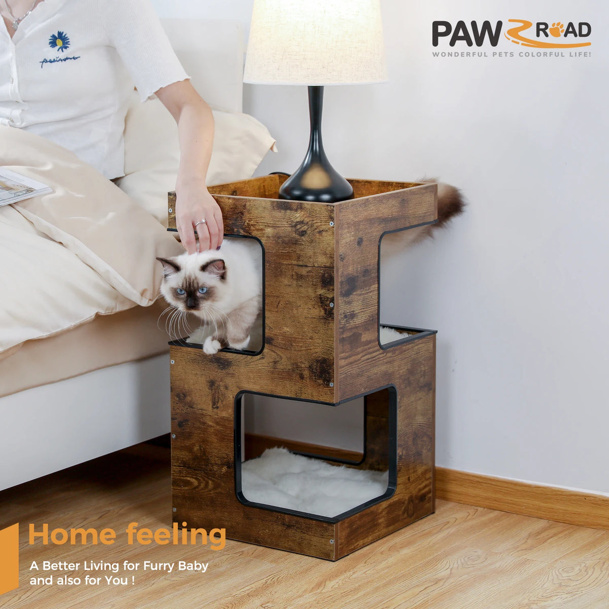 PAWZ Road Wooden Cat Condo With Scratching Pad Soft Mats