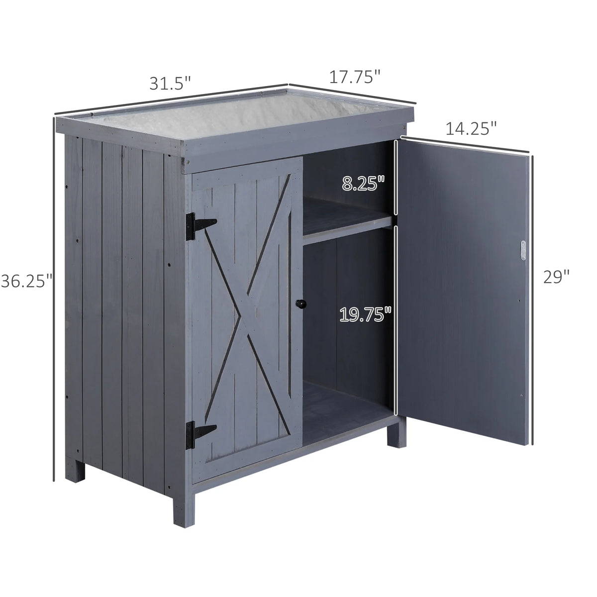 Garden Storage Cabinet Outdoor Tool Shed with Top and Two Shelves, Gray