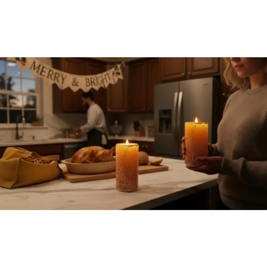 Glass Flameless Pillar Candles Flickering with Remote Timer, Battery Operated LED 3D Moving Flame Real Wax Candles, Remote Incl