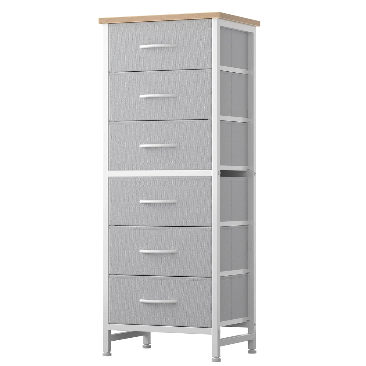 JHK Six Drawer Dresser With Wood Top And Metal Frame