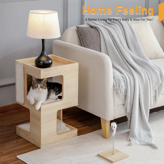 PAWZ Road Wooden Cat Condo With Scratching Pad Soft Mats