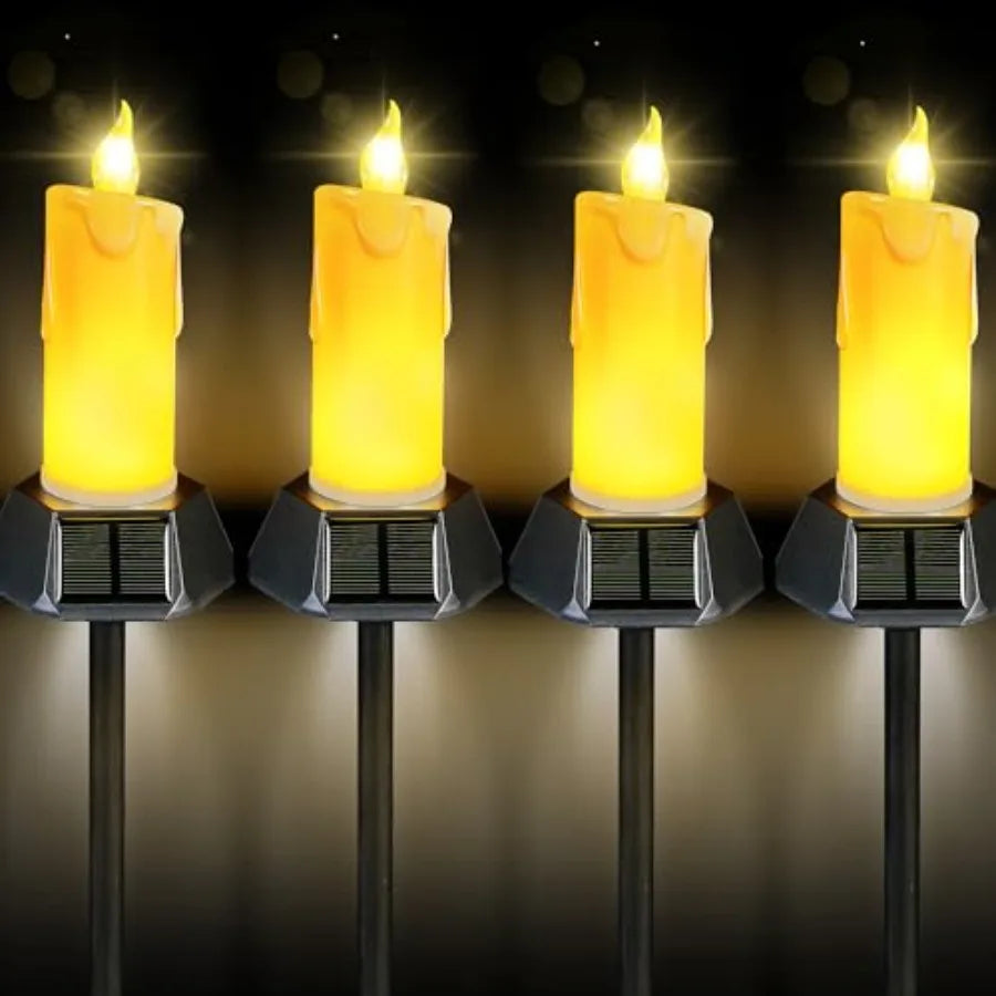 Solar Candles Outdoor Waterproof, Realistic Flickering Flames LED Candles with IP65 High Rating Waterproof, Suitable for Lawn,