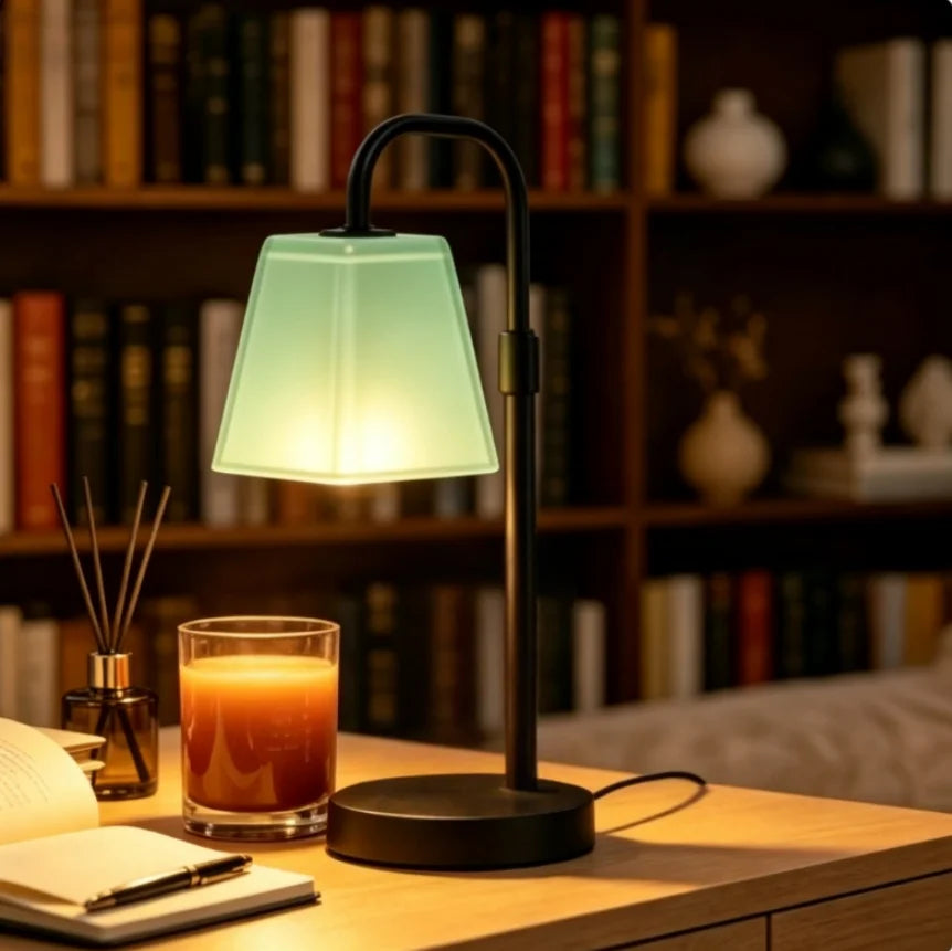 Mint Green Glass Shade Candle Warmer Lamp, 4-Key Smart Timer Electric Wax Melt Warmer with US Plug, Dimmable Wax Burner for Home Fragrance, Bedroom & Office Decor