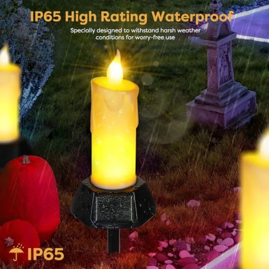 Solar Candles Outdoor Waterproof, Realistic Flickering Flames LED Candles with IP65 High Rating Waterproof, Suitable for Lawn,