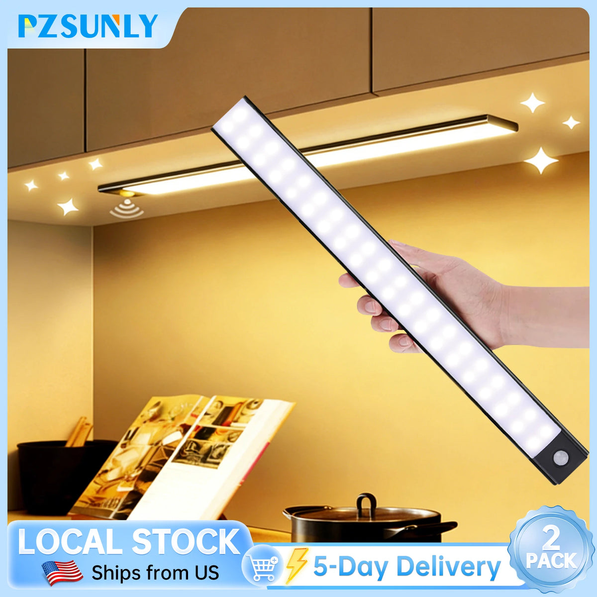 LED Night Light Motion Sensor Lights Wireless Rechargeable Closet Kitchen Bedroom Sensor Light Cabinet Stair Light 2Piece