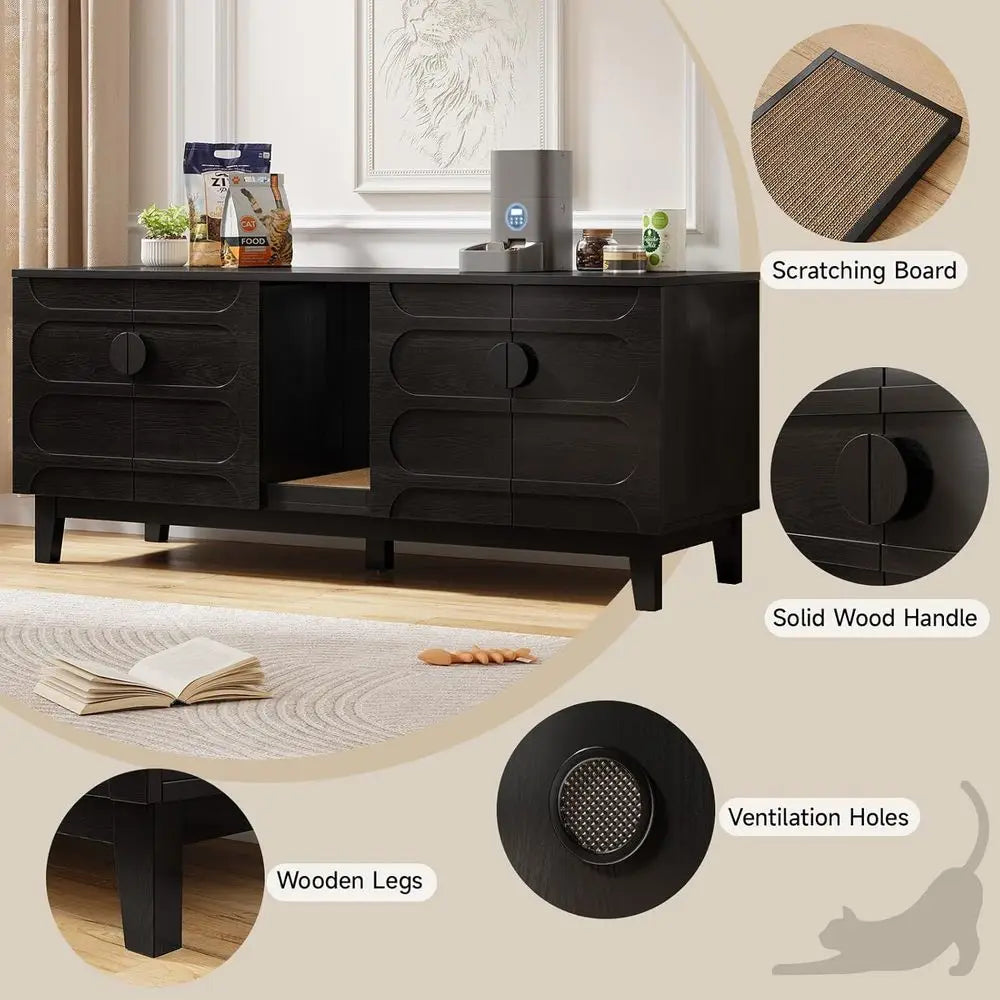 ONBRILL 59 Inches Cat Litter Box Enclosure or 2 Cats, Hidden Litter Boxes urniture w/Cat Scratch Pad, ern Large Pet House with D