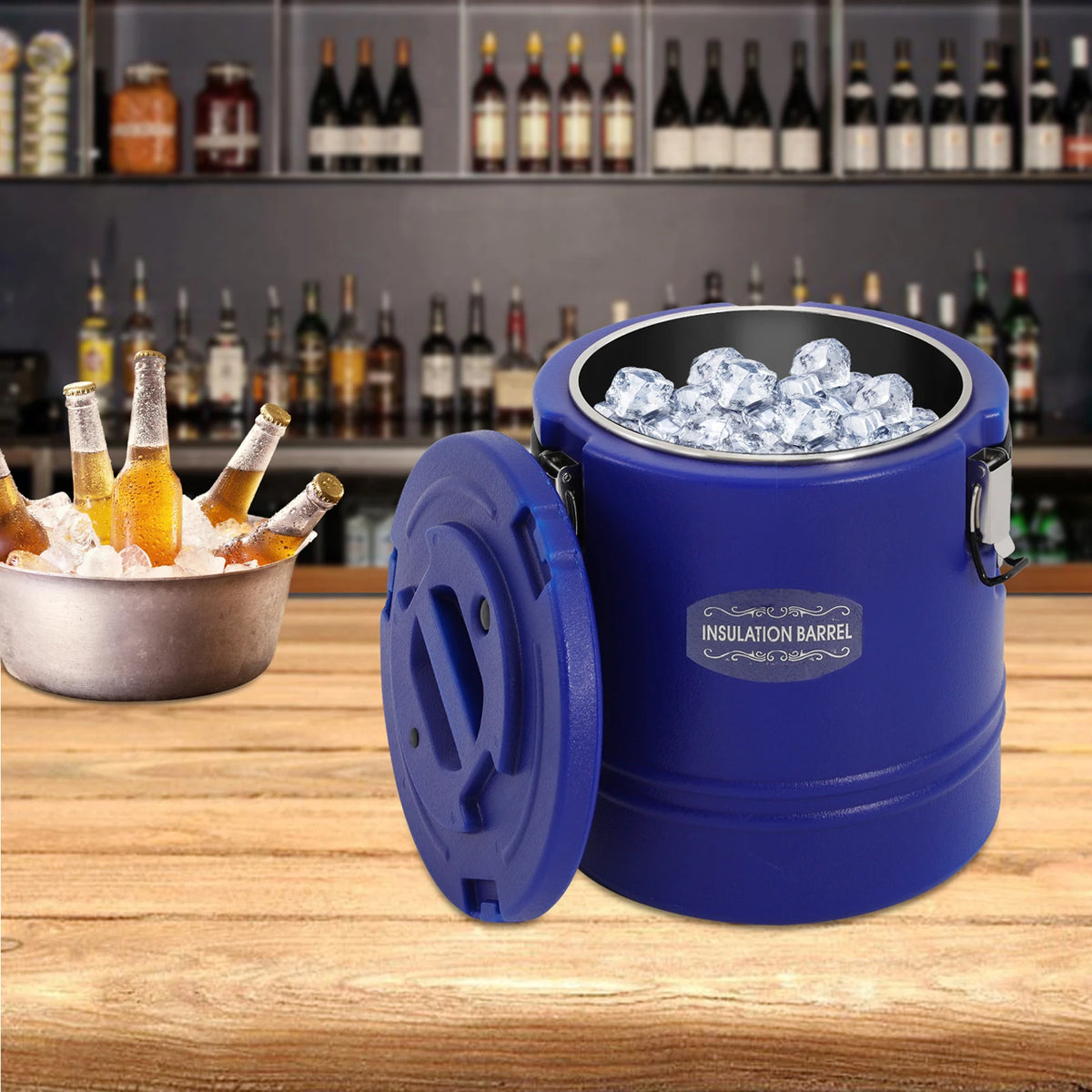 Portable Large Capacity Insulated Bucket, 4-6H(Hot)/6-8H(Cold) Insulated Soup Container, Commercial Insulated Bucket Red/Blue