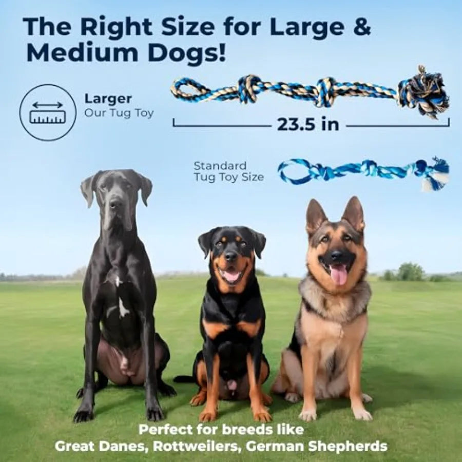 Large Dog Rope Toy, 23.5 inch, Blue Dog Rope Toy for Large Dogs, 3 Knot Tug of War Rope, Durable Dog Toy for Aggressive Chewers