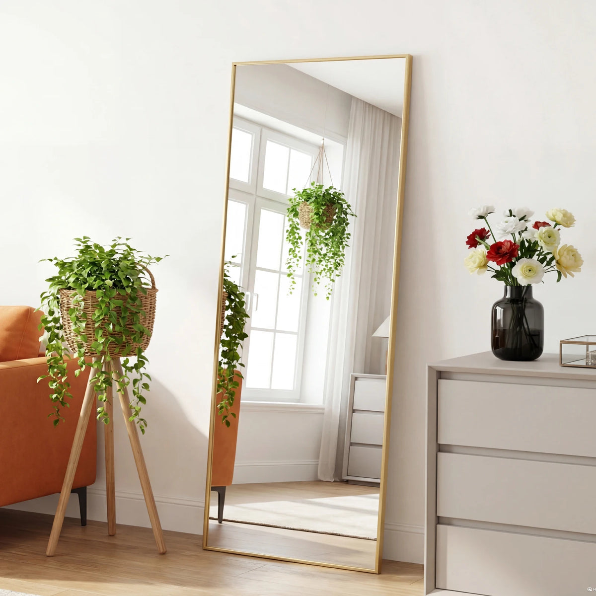 JHK Full Length Floor Mirror With Stand And Aluminum Frame