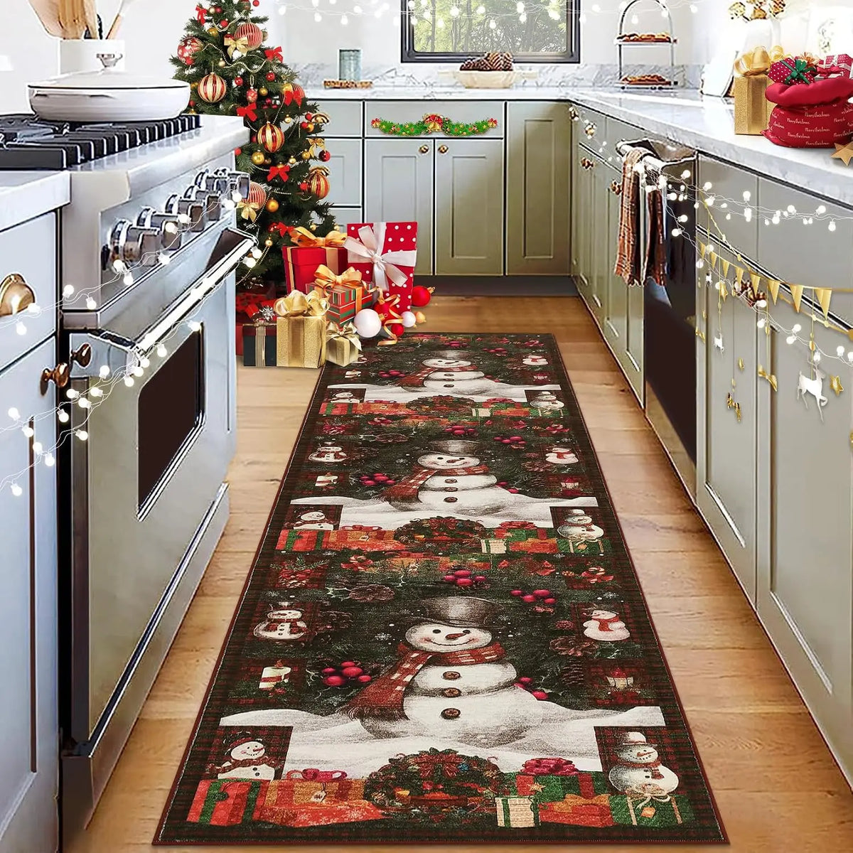 Garvee Christmas Snowman Non Slip Runner Mat For Home Decor
