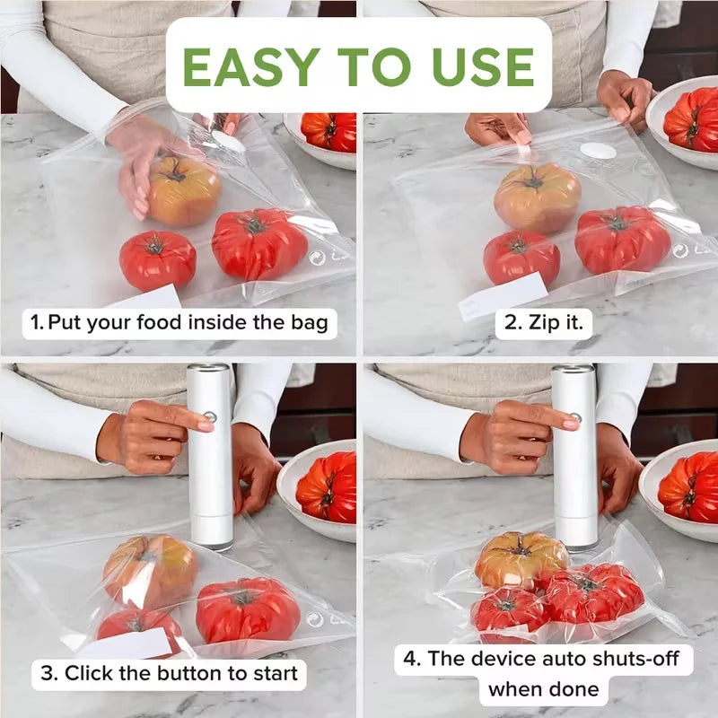 Handheld Vacuum Sealer with 5PCS Reusable Bags, Powerful Handheld Vacuum Machine, Portable Meal Saver, Keep Food Fresh, Rechargeable Portable Vacuum Machine for Meal Vegetable Fruit Preparation And Airtight Sealing Kitchen St