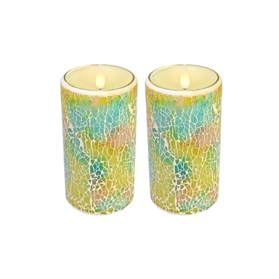 Glass Flameless Pillar Candles Flickering with Remote Timer, Battery Operated LED 3D Moving Flame Real Wax Candles, Remote Incl