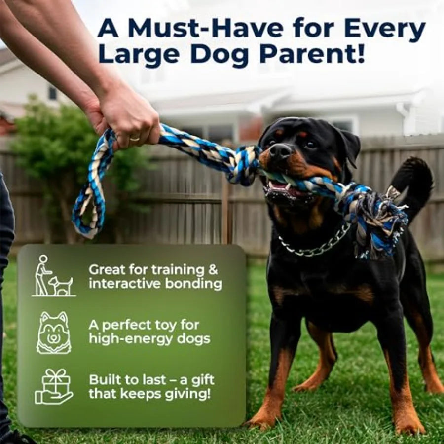 Large Dog Rope Toy, 23.5 inch, Blue Dog Rope Toy for Large Dogs, 3 Knot Tug of War Rope, Durable Dog Toy for Aggressive Chewers