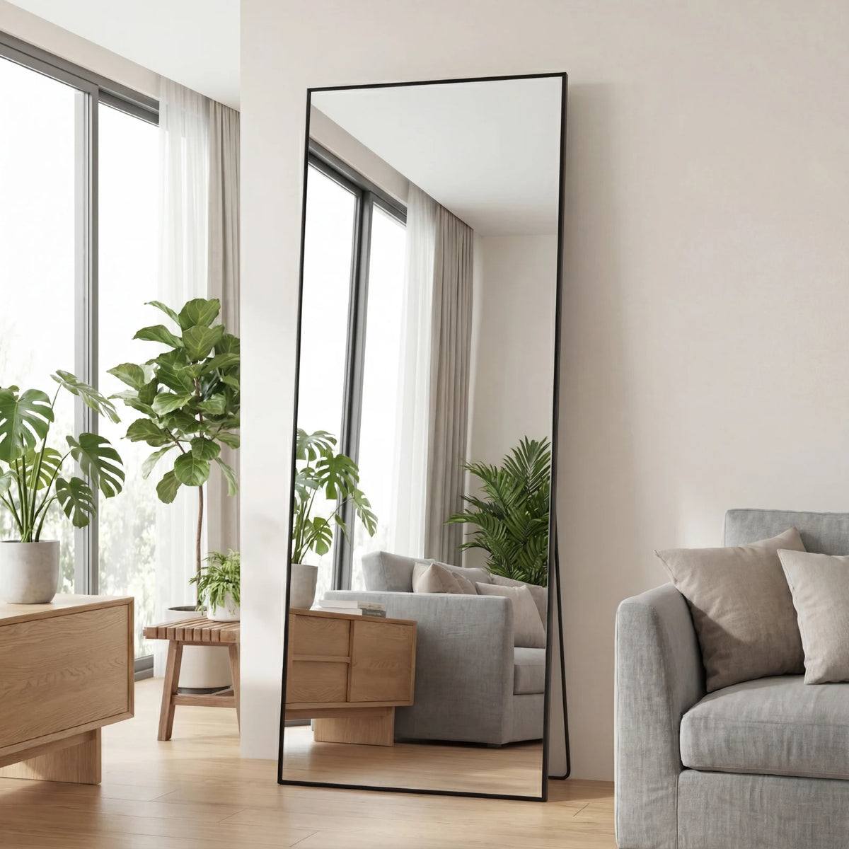 JHK Full Length Floor Mirror With Stand And Aluminum Frame