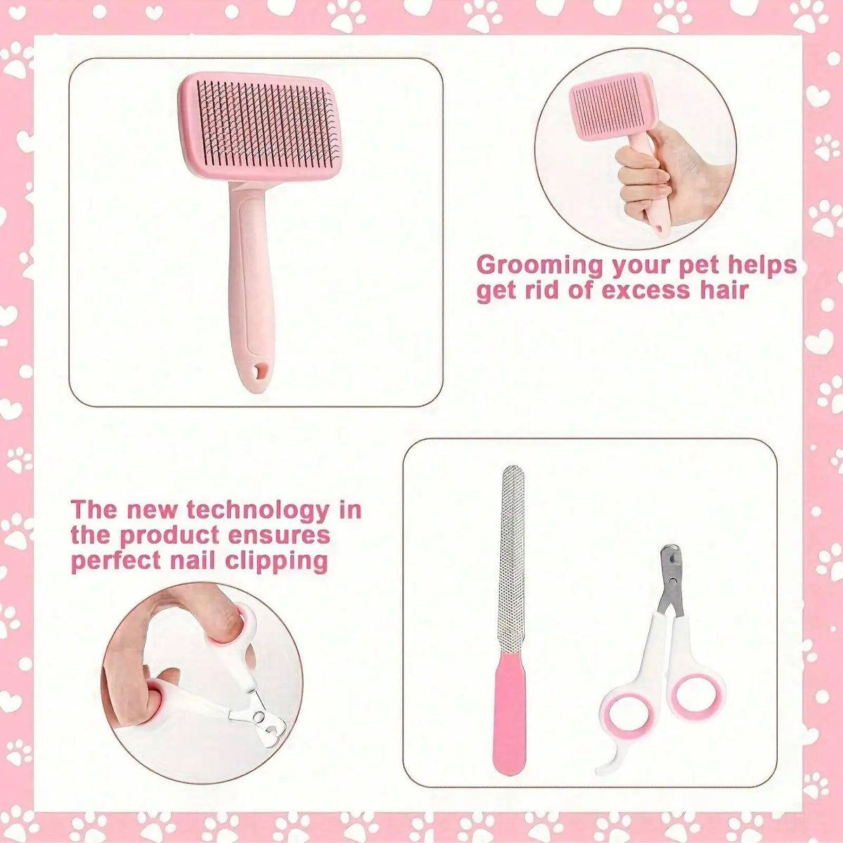 8pcs Pet Grooming Kit, Includes Pet Nail Clippers And File, Flea Comb, Pet Shampoo Brush, Pet Deshedding Brush And Silicone Toothbrush