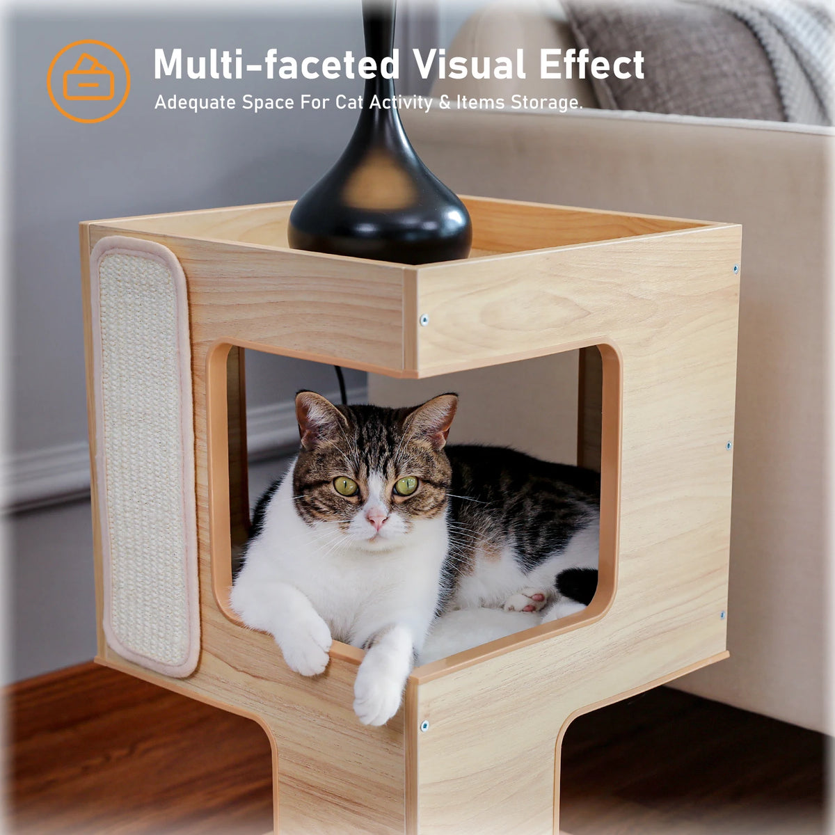 PAWZ Road Wooden Cat Condo With Scratching Pad Soft Mats
